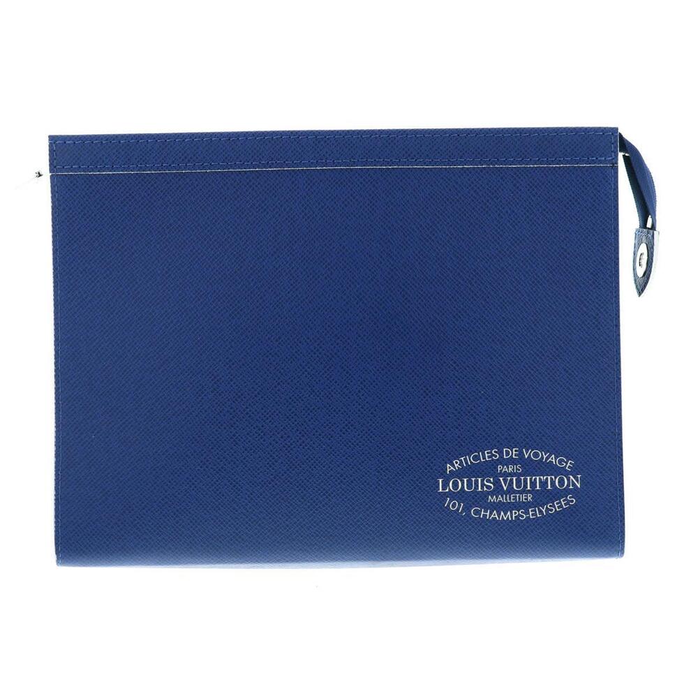 LOUIS VUITTON Pochette Voyage Bag Shoulder Clutch Taiga Blue
